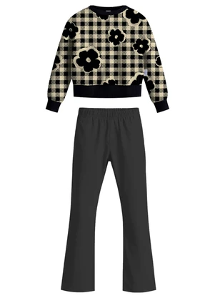 Malwee Kids - Conjunto Vichy com Flores Preto - MALWEE KIDS