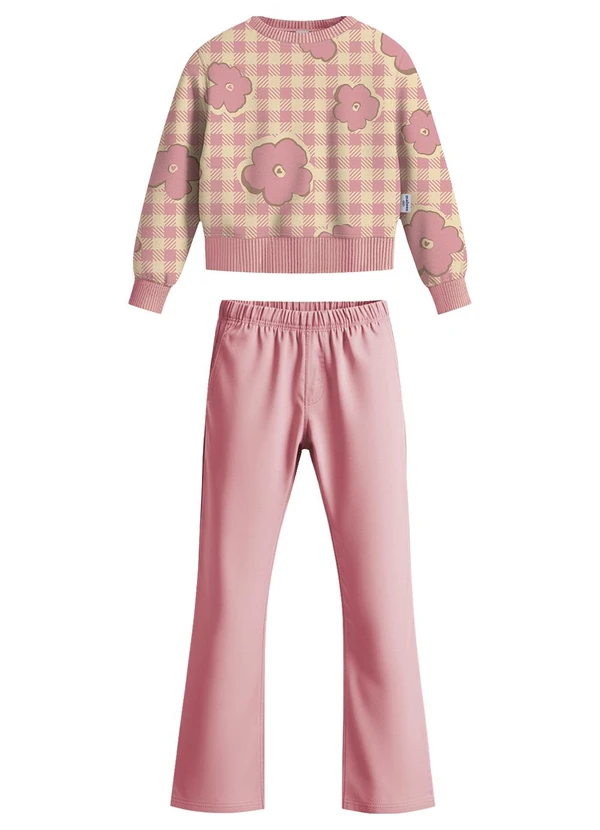 Malwee Kids - Conjunto Vichy com Flores Rosa Claro
