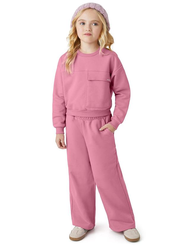 Carinhoso - Conjunto Wide Leg em Moletom Rosa
