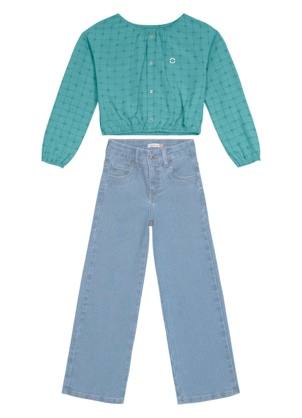 Carinhoso - Conjunto Xadrez Cropped Menina Azul