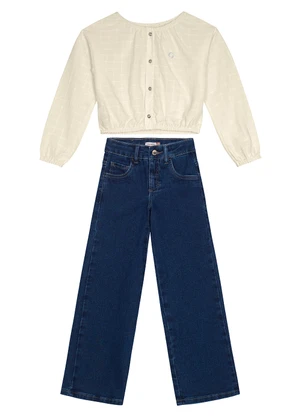 Carinhoso - Conjunto Xadrez Cropped Menina Bege - CARINHOSO