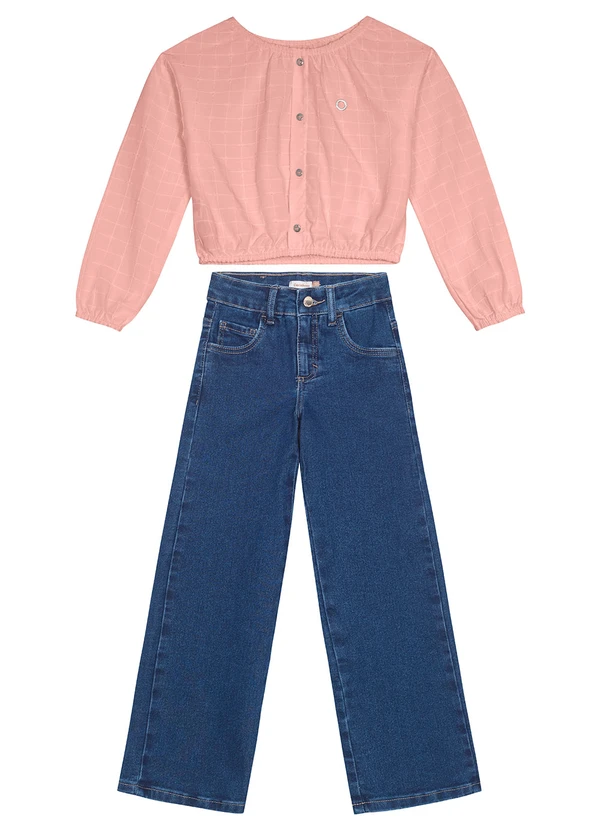 Carinhoso - Conjunto Xadrez Cropped Menina Rosa