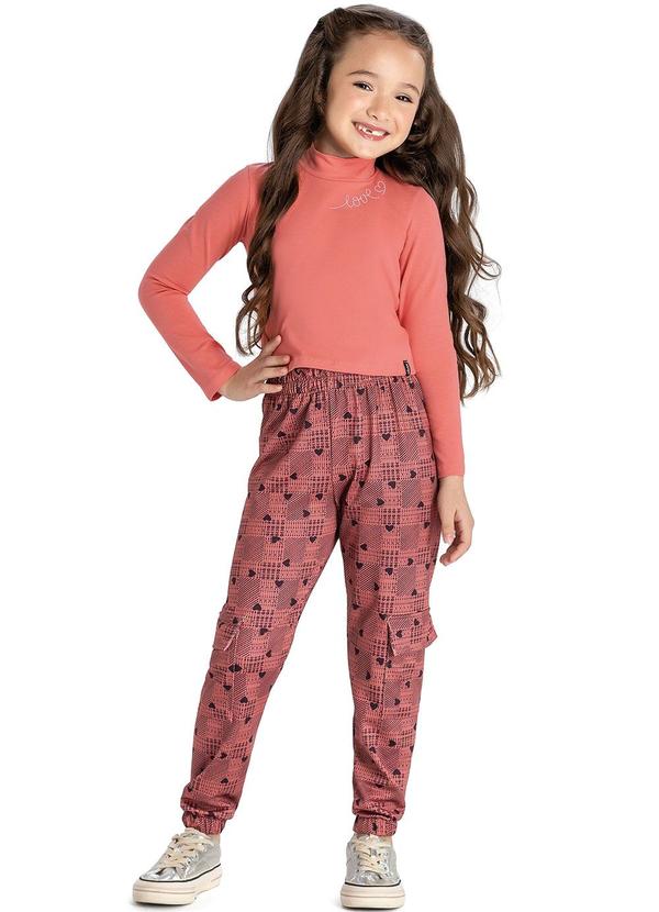 Elian - Conjuto Infantil Menina Gola Alta Love Rosa