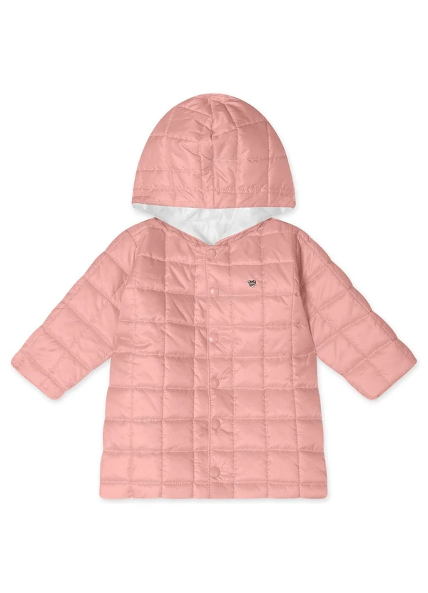 Marisol - Jaqueta Puffer Alongada com Capuz Infantil Rosa