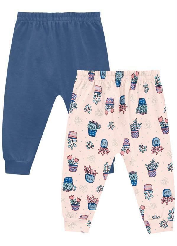Brandili Baby - Kit de Calças Jogger Menina de Plantinhas Rosa