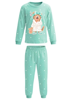 Brandili - Pijama em Meia Malha de Onça Azul - BRANDILI