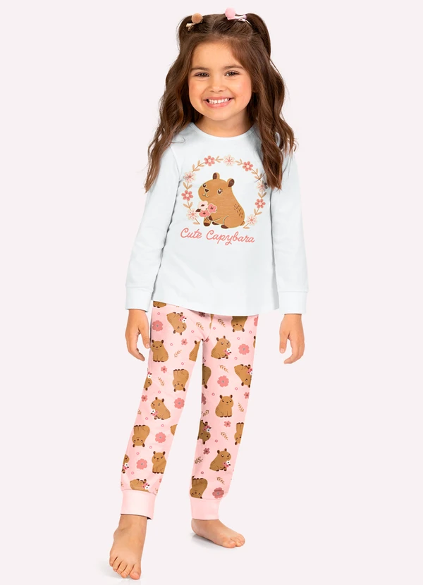Kyly - Pijama Infantil Menina Capivara Branco