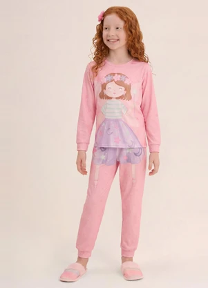 Brandili - Pijama Infantil Menina em Malha Rosa - BRANDILI