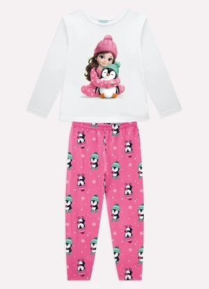 Kyly - Pijama Infantil Menina Pinguim Branco - KYLY