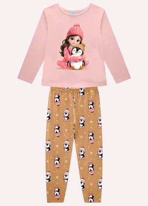 Kyly - Pijama Infantil Menina Pinguim Rosa - KYLY