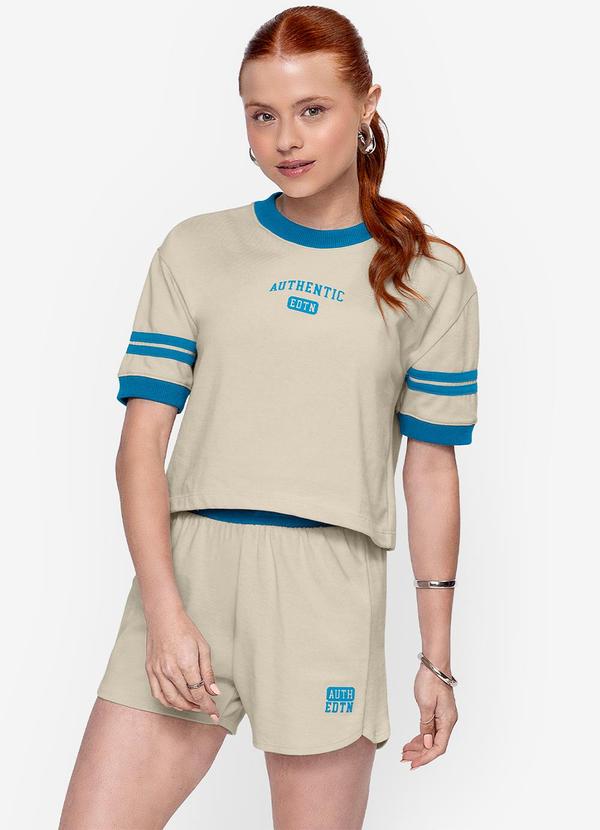 Minty - Conjunto Blusa com Shorts Malhão Feminino Bege