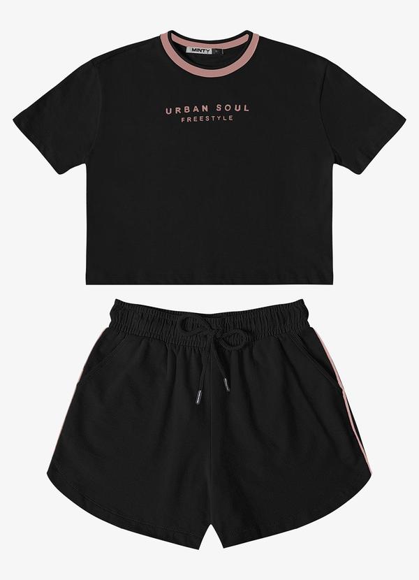 Minty - Conjunto Blusa com Shorts Moletinho Preto 1