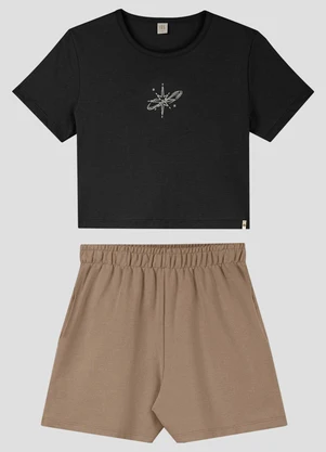 Based. - Conjunto Blusa e Shorts Moletinho Sarjado Preto - BASED.