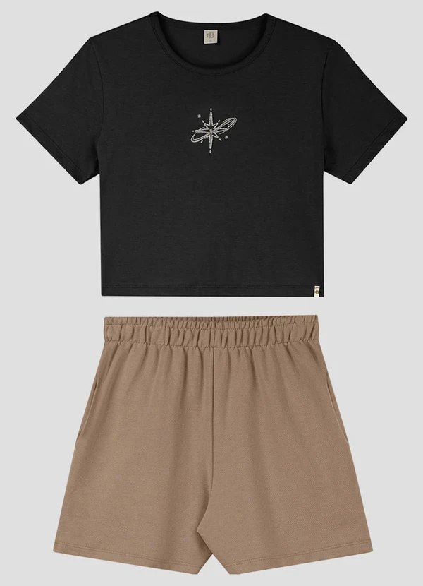 Based. - Conjunto Blusa e Shorts Moletinho Sarjado Preto