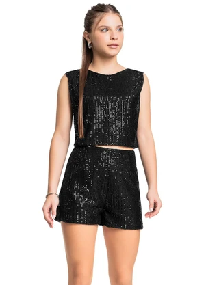 Gloss - Conjunto Blusa Short Moletom Preto - GLOSS