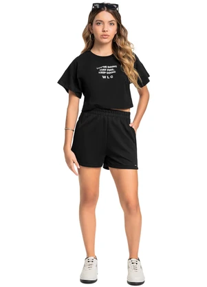 Gloss - Conjunto Blusa Short Moletom Preto - GLOSS