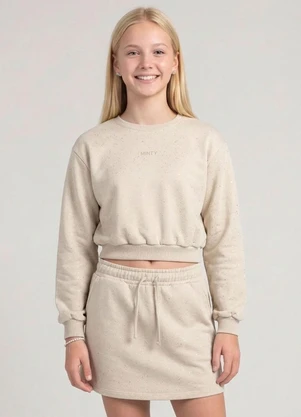 Minty - Conjunto Blusão com Saia Moletom Glitter Bege - MINTY