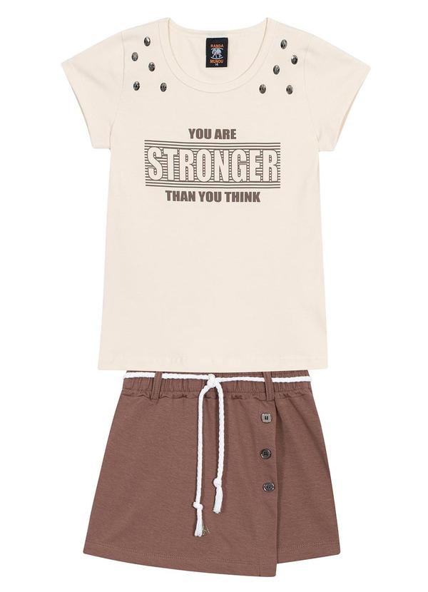 Randa Mundu - Conjunto Camiseta Cotton / Shorts Saia Bege
