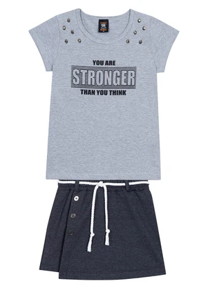 Outlet - Conjunto Camiseta Cotton / Shorts Saia Cinza - OUTLET