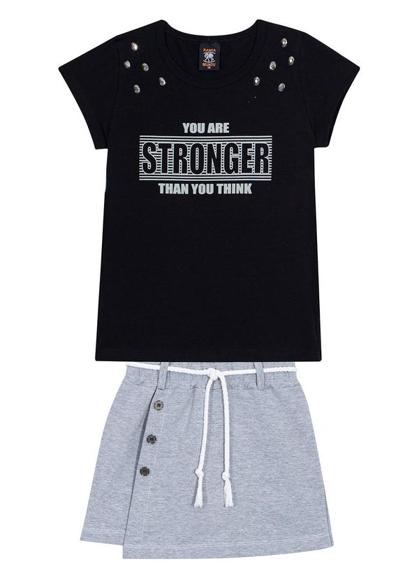 Randa Mundu - Conjunto Camiseta Cotton / Shorts Saia Preto