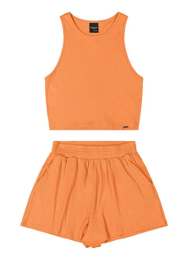 Rezzato - Conjunto Canelado Cropped e Shorts Teen Laranja
