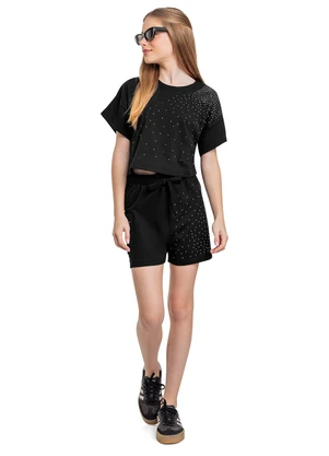 Gloss - Conjunto com Blusa e Short com Strass Preto - GLOSS