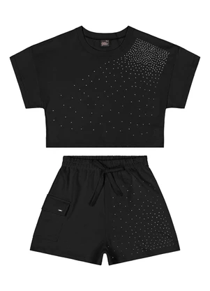 Gloss - Conjunto com Blusa e Short com Strass Preto - GLOSS