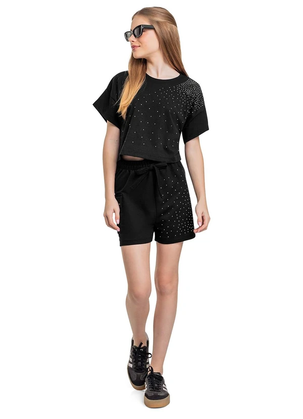 Gloss - Conjunto com Blusa e Short com Strass Preto 1