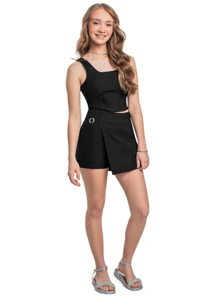 Gloss - Conjunto com Top e Short-Saia Juvenil Preto - GLOSS
