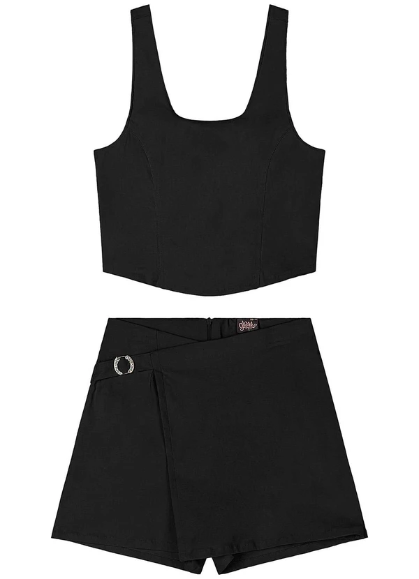 Gloss - Conjunto com Top e Short-Saia Juvenil Preto 3