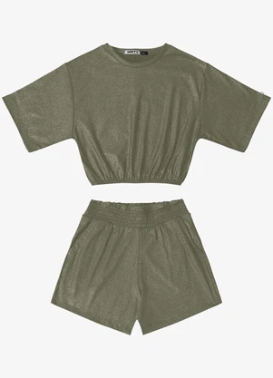 Minty - Conjunto Juvenil Blusa com Shorts Verde Militar - MINTY