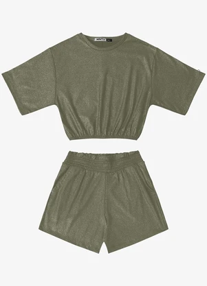 Minty - Conjunto Juvenil Blusa com Shorts Verde Militar - MINTY