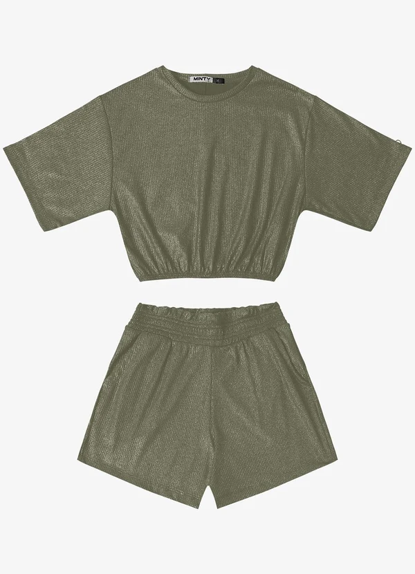 Minty - Conjunto Juvenil Blusa com Shorts Verde Militar