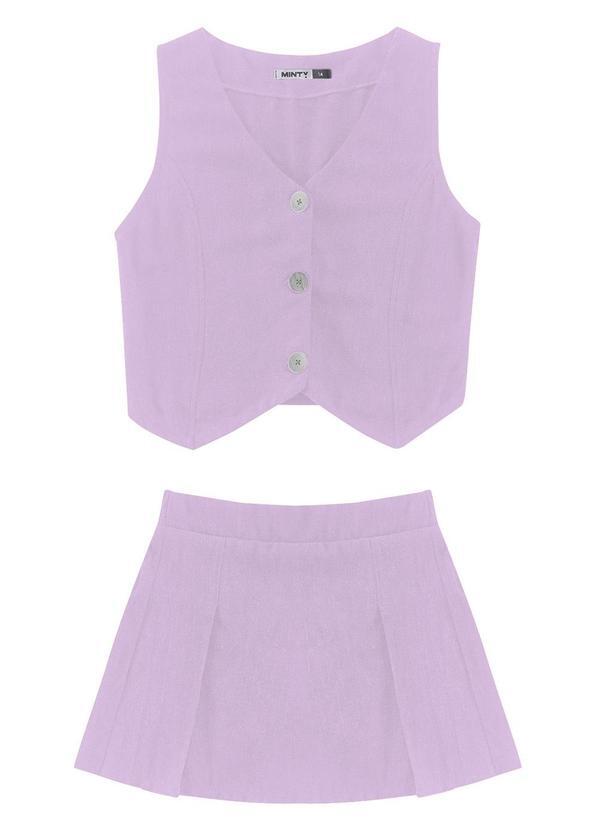 Minty - Conjunto Juvenil Colete e Shorts Saia Linho Roxo