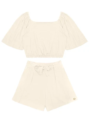 Minty - Conjunto Juvenil Cropped com Shorts em Bege - MINTY