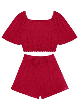 Minty - Conjunto Juvenil Cropped com Shorts em Vermelho - MINTY