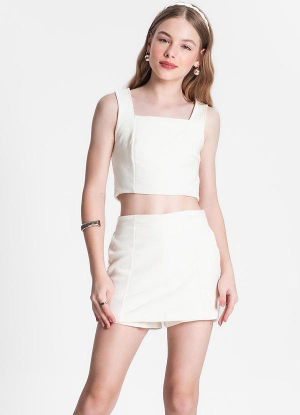 Minty - Conjunto Juvenil Cropped e Shorts Saia Bege