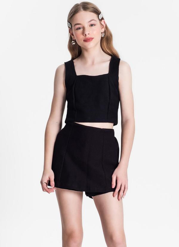 Minty - Conjunto Juvenil Cropped e Shorts Saia Preto