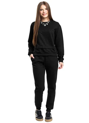 Gloss - Conjunto Juvenil em Moletom com Strass Preto - GLOSS