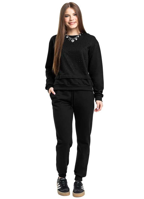 Gloss - Conjunto Juvenil em Moletom com Strass Preto 1