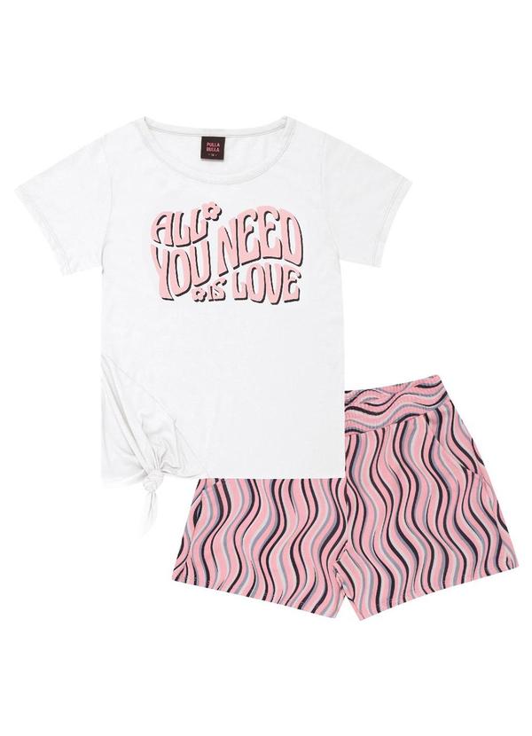 Pulla Bulla - Conjunto Manga Curta Meia Malha Menina Branco