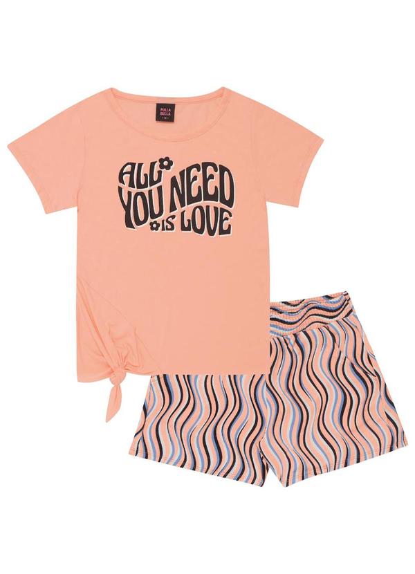 Pulla Bulla - Conjunto Manga Curta Meia Malha Menina Laranja