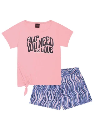 Pulla Bulla - Conjunto Manga Curta Meia Malha Menina Rosa - PULLA BULLA