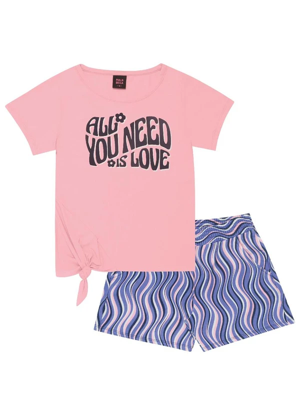 Pulla Bulla - Conjunto Manga Curta Meia Malha Menina Rosa