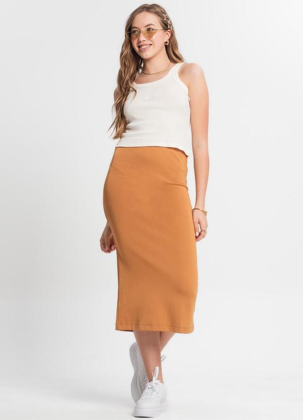 Minty - Conjunto Regata com Saia Midi Ribana Bege