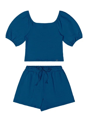 Outlet - Conjunto Texturizado Teen Feminino Azul - OUTLET