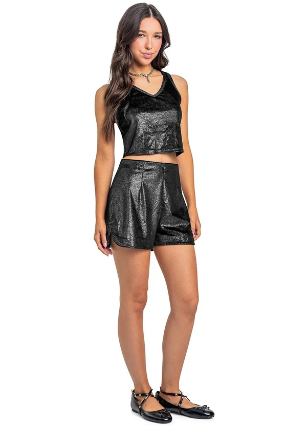 Gloss - Conjunto Top e Short Veludo Brilho Preto