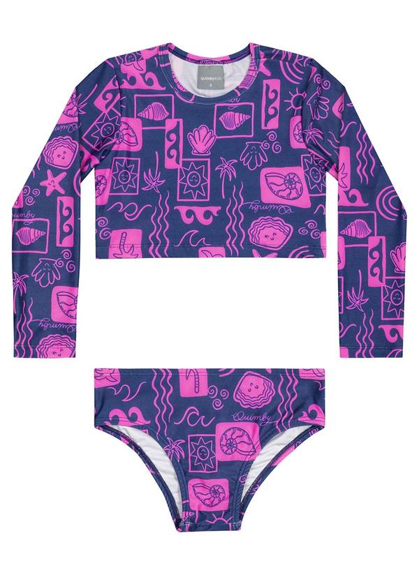 Quimby - Biquíni Infantil Manga Longa Fps+50 Azul