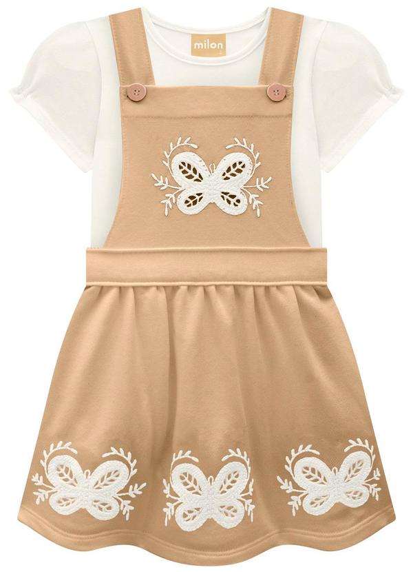 Milon - Blusa com Salopete Menina Bordado Marrom
