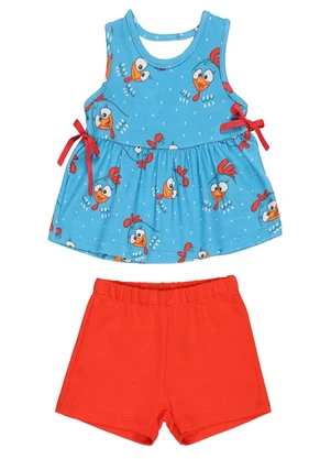 Galinha Pintadinha - Blusa em Cotton Short em Moletinho Azul - GALINHA PINTADINHA